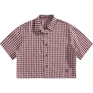 Men's Plaid Cropped Button Down Short Sleeve Shirt - Gingham Collared Top Casual Summer Style