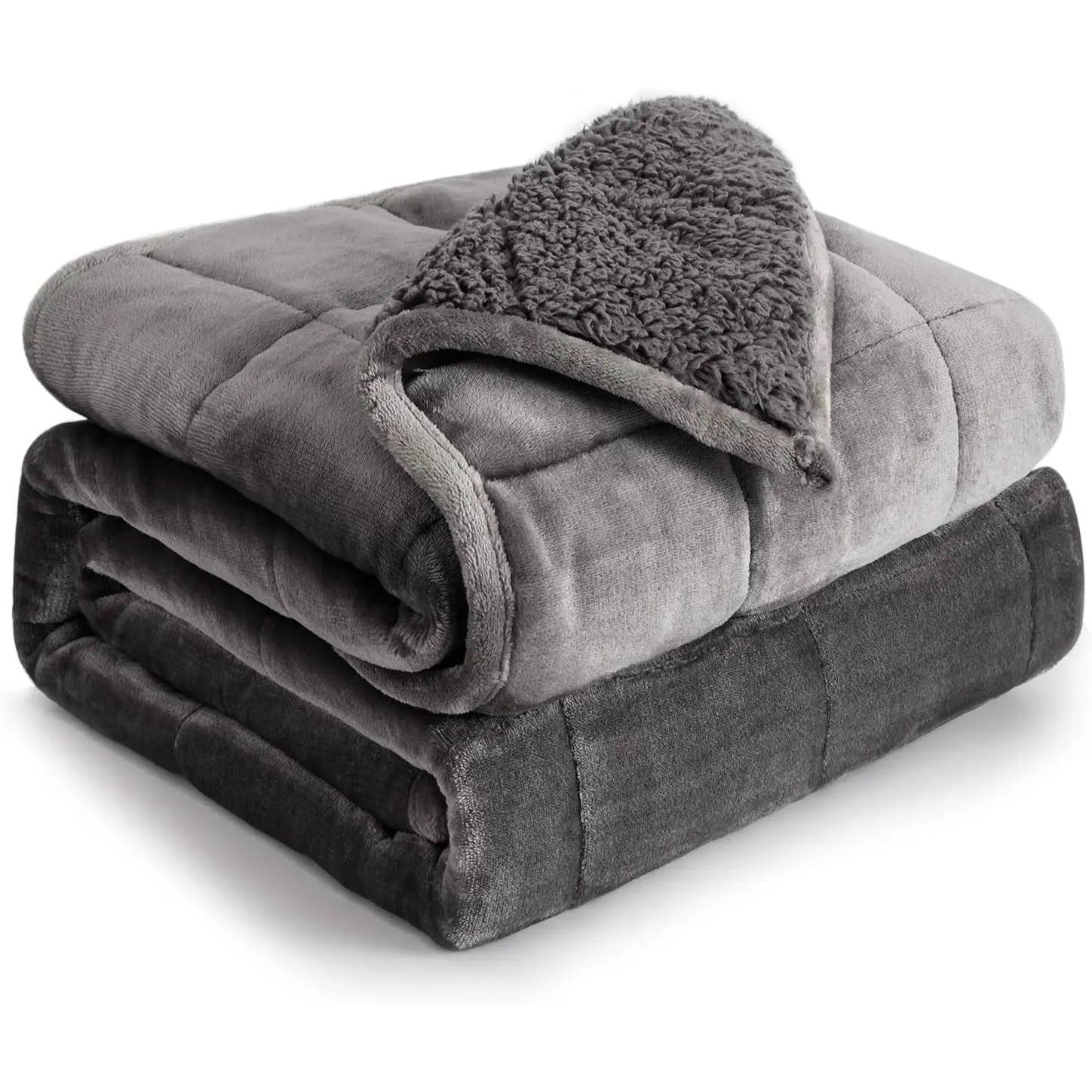 Weighted Blanket 15 Lbs Queen Size 60X80 Inches, Flannel Shaggy Sherpa Weighted Blanket for Adults Comfortable Weighted Blankets for Calming and Relax, Bed Sofa Heavy Blankets, Grey