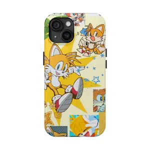 Cute Tails Sonic Phone Case, Cartoon Anime Phone Cover for Fans Phone Case for Phone 16 15 14 13 12 11 & Samsung S25 S24 S23 S22 S21 - Cartoon Collage Protective Cover with Glossy Finish & Impact Absorption