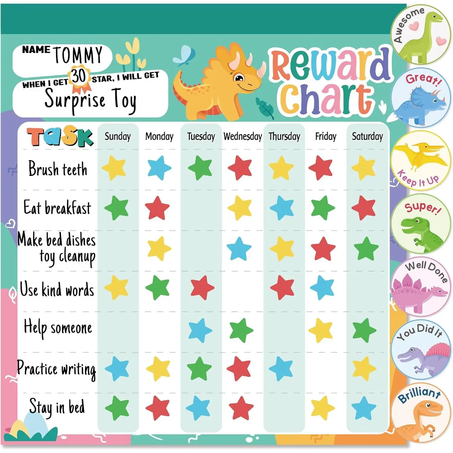 Reward Chart for  - Dinosaur   Behavior Chart, Pad with 26 Chore Charts, 1920 Star Stickers, 49 Incentive Stickers, Responsibility Chart for  Boys  -  Chore Chart