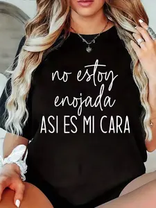 Black Oversized "No Estoy Enojada" Spanish Quote Graphic Tee - 2026 Trending Sassy Latina Outfit, Soft Cotton Perfect for Hangouts & Daily Looks