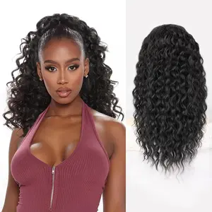 【FLASH SALE] CHAOEE Black Ponytail Extension Curly Drawstring Ponytail for Women Full Fake Ponytail  Synthetic Curly Pony Tails Hair Extensions
