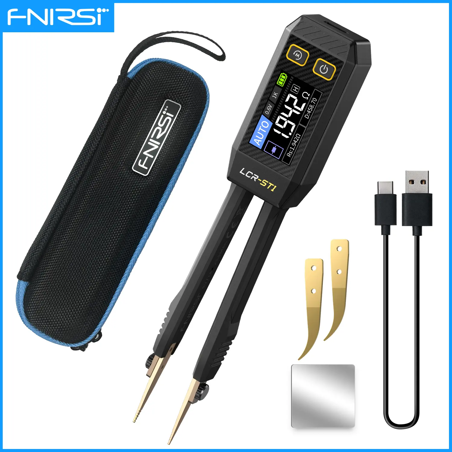 FNIRSI LCR-ST1 Mini Intelligent Digital Tweezers Tester Is A Compact and Portable Device That Integrates Multiple Testing Functions Enabling Easy Measurement of Resistance Capacitance Inductance and Diodes