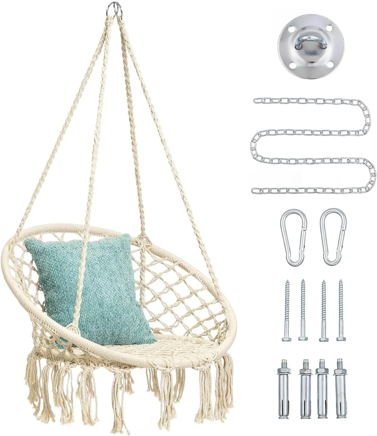 Hammock Swing Chair for 2-5  , Knitted Macrame Hanging Swing Chair for Indoor,Bedroom,Yard,Garden- 230 Pound Capacity - with Suspension Kit