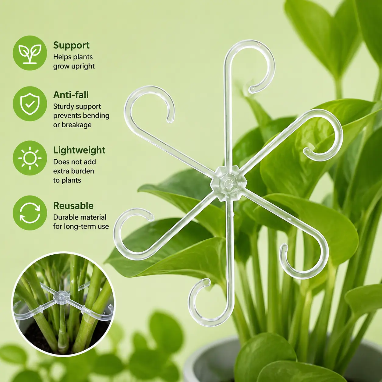 4 Counts, Plant Stem Gather Clip, Plastic Multi-size Design, for Securing Plant Stems to Prevent Splaying for Household Potted Plants