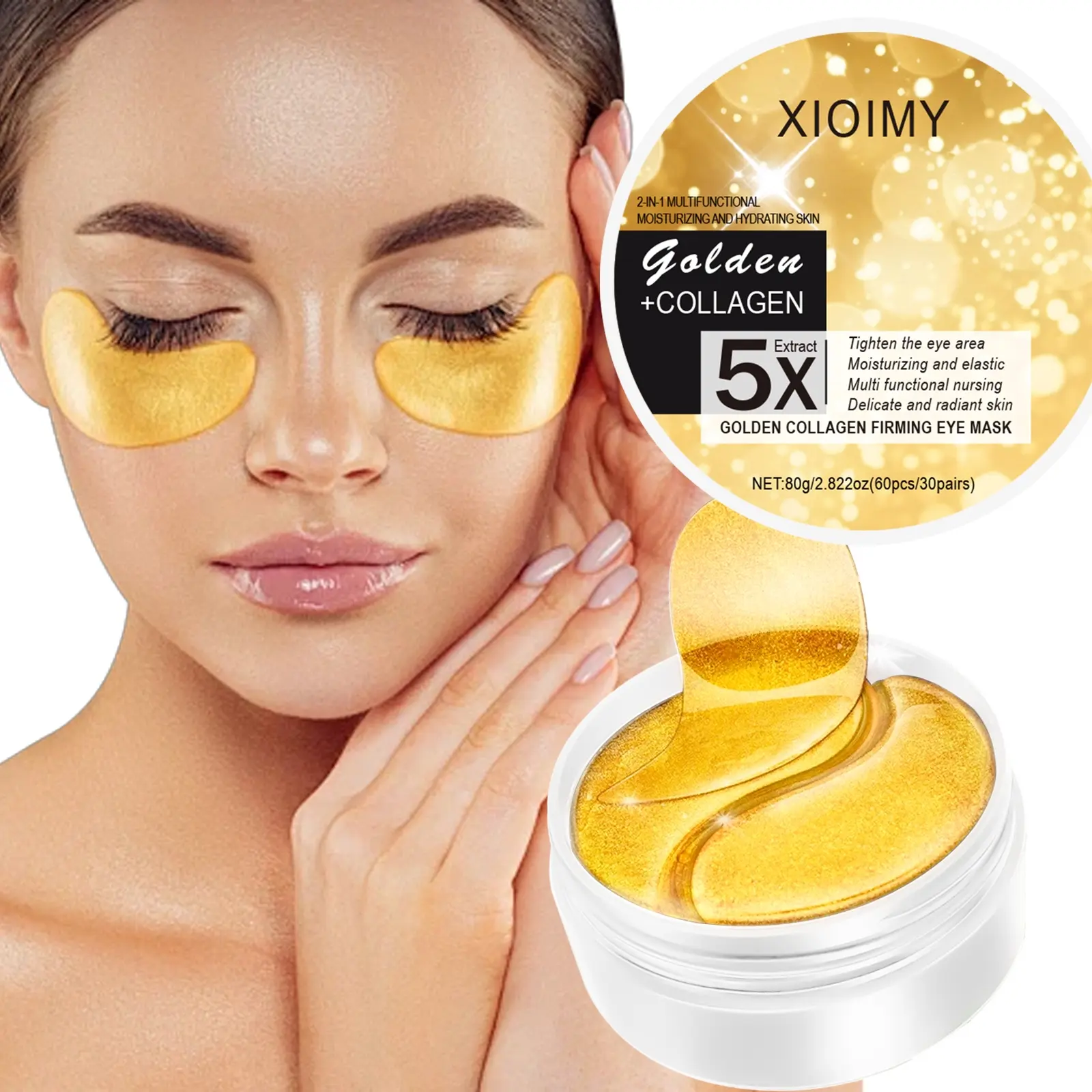 60pcs Collagen & Niacinamide Gold Eye Mask, Eye Mask Treatment, Eye Brightener, Deep Moisturizing, Hydrating, Smooths Skin Texture, Brightening, Elasticity Boosting, Collagen Eye Patches