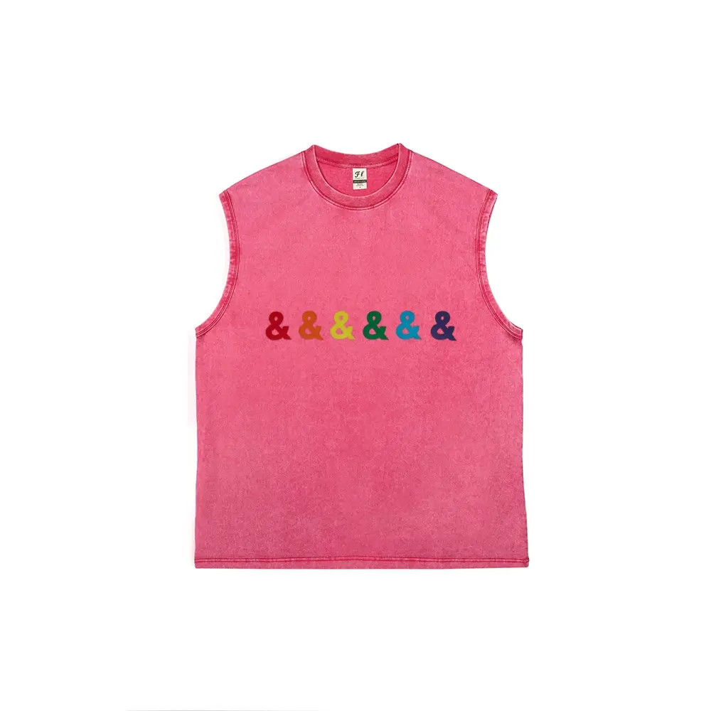 Pride Rainbow Ampersand Sleeveless Tank Top | Pink Vintage Washed LGBTQ Graphic Muscle Shirt | Soft Cotton Minimalist Pride Tee | Casual Streetwear | Perfect Gift for Pride Month & LGBTQ  Allies