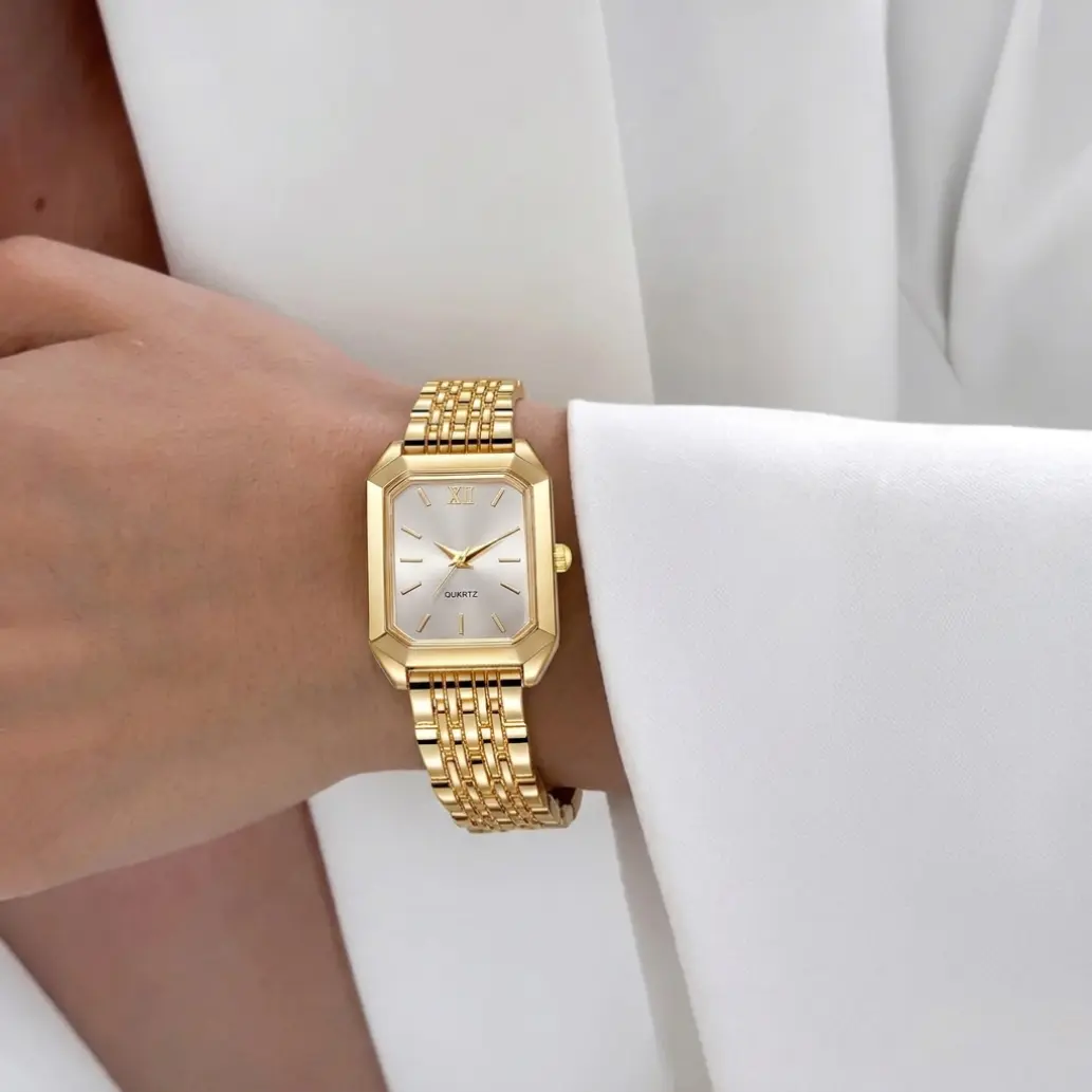 Women's Customizable Luxury Quartz Watch - Simple Scale Square Dial, Gold-Plated Quality, Business & Gift Option with Box, Fashion Watches & Accessories for Women