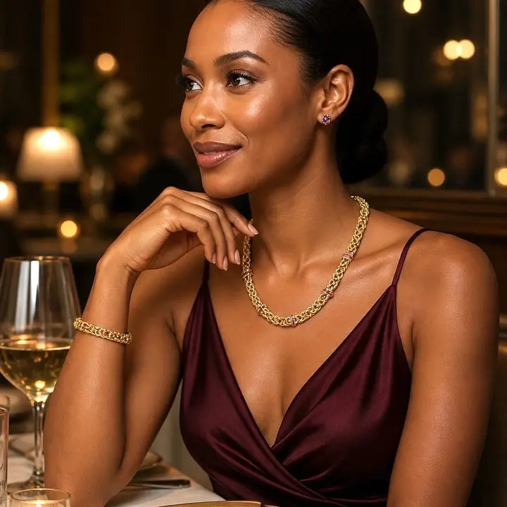 Gold necklace, bracelet and amethyst jewelry set: Statement jewelry, #Fashion, #Jewelry, #Everyone, Birtday
