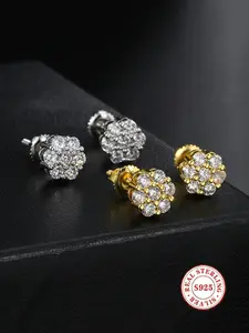 S925 Sterling Silver Cluster Stud Statement Earrings for Women, 18K Gold/White Gold Plated Cubic Zirconia Hypoallergenic Jewelry Hypoallergenic CZ Earrings