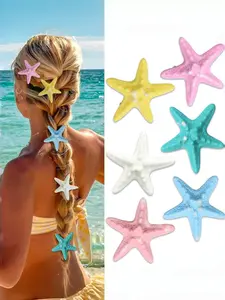 6pcs Summer Beach Starfish Hair Clips, Boho Style Side Bangs Headband, Women's Vacation Hairstyle Accessories, All Seasons