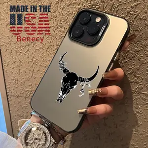 Phone Case for iPhone 15 16 14 Pro Max 13 12 11 XR XS Plus E Trendy Ox Head Pattern Full Body Protection Anti-Scratch PC Smartphone Cover Cellphone Protective
