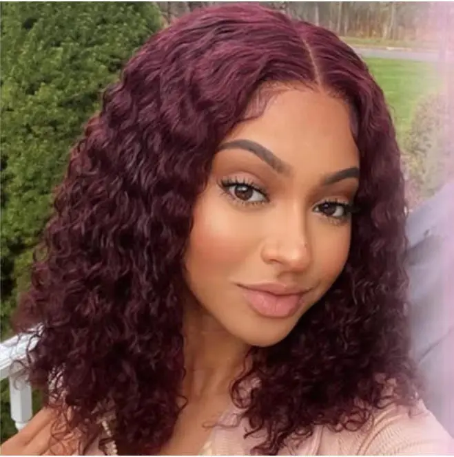 Wear And Go Glueless 99J Burgundy Bob Wig Human Hair Pre Plucked Pre Cut 13x4 HD Lace Front Short Curly Wig