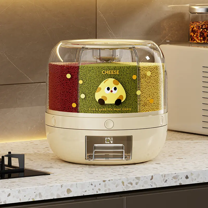 UFORU Rotary Food Dispenser, 6 Independent Compartments, One-Click Output, Large Capacity Sealed Moisture-Proof Storage Container, for Grains, Candies, Nuts, Snacks & Pet Food | DealsForYouDays
