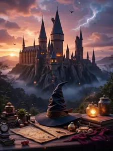 5D DIY Full Drill Square Diamond Painting Kit Magical Wizard Castle Witch Hat Fantasy Art Craft for Adults Home Wall Decor