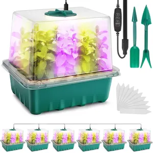 Seed Starter Tray with Grow Light, 6pcs Kit with Light & Humidity Domes, Timing Controller, Adjustable Brightness, 3 Light Modes, Indoor Plant Trays