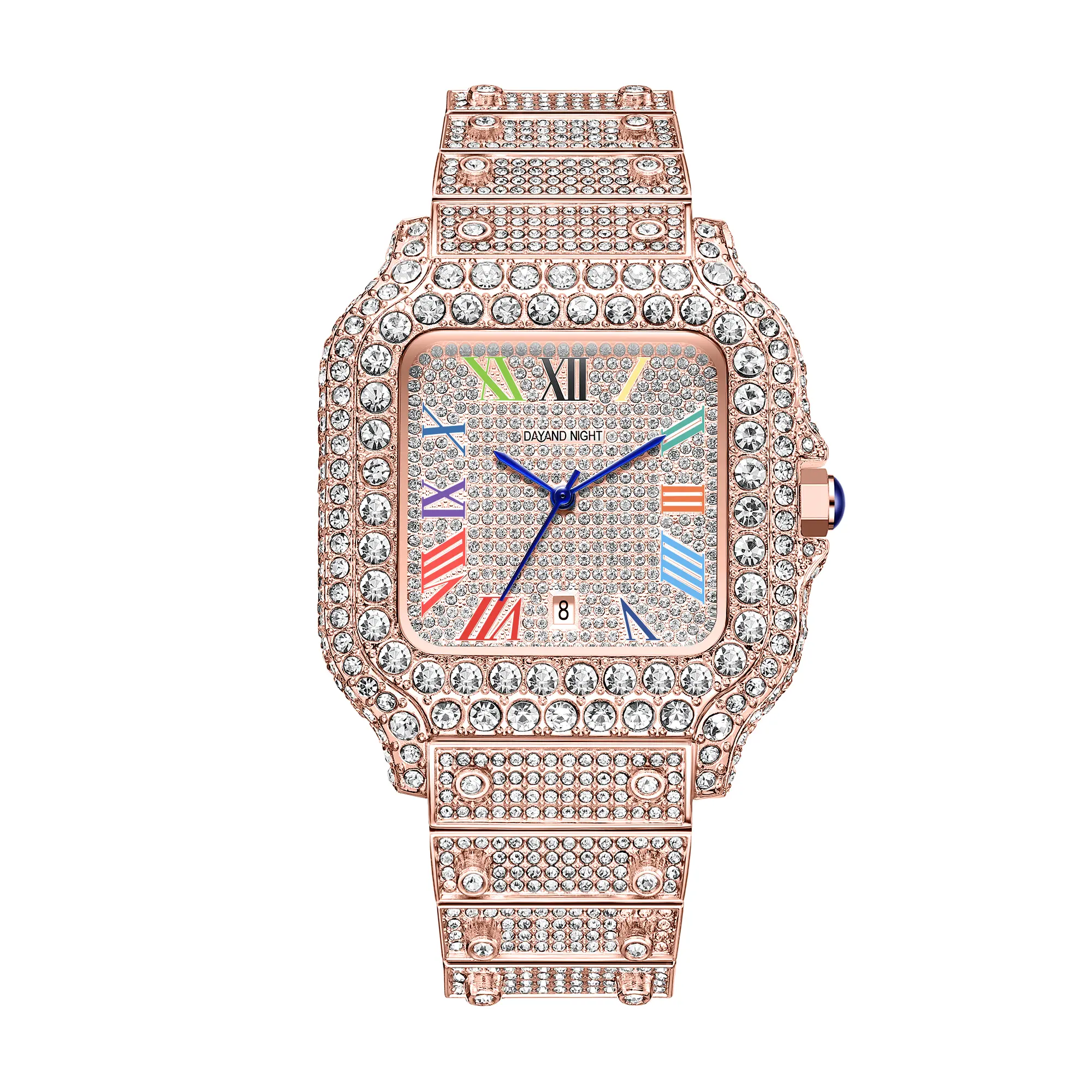 Rose Gold – White Diamonds – Colored Roman Numeral