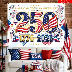 A 2D Banner for a Large Garage Party Celebrating America'S 250Th Anniversary, Featuring a Design with Fireworks And Wheat Sheaves, Suitable for July 4Th Independence Day Decorations