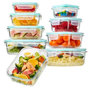 Premium 8 Pack Glass Food Storage Containers with Airtight Lids, Borosilicate Glass Meal Prep Containers, Lunch Office Meal for Microwave, Oven, Freezer and Dishwasher, BPA Free