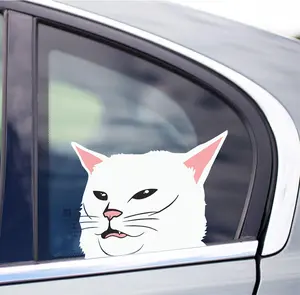 Smudge White Cat Meme Peeker UV Laminated Vinyl Decal for Windows, Finished Surfaces and More!