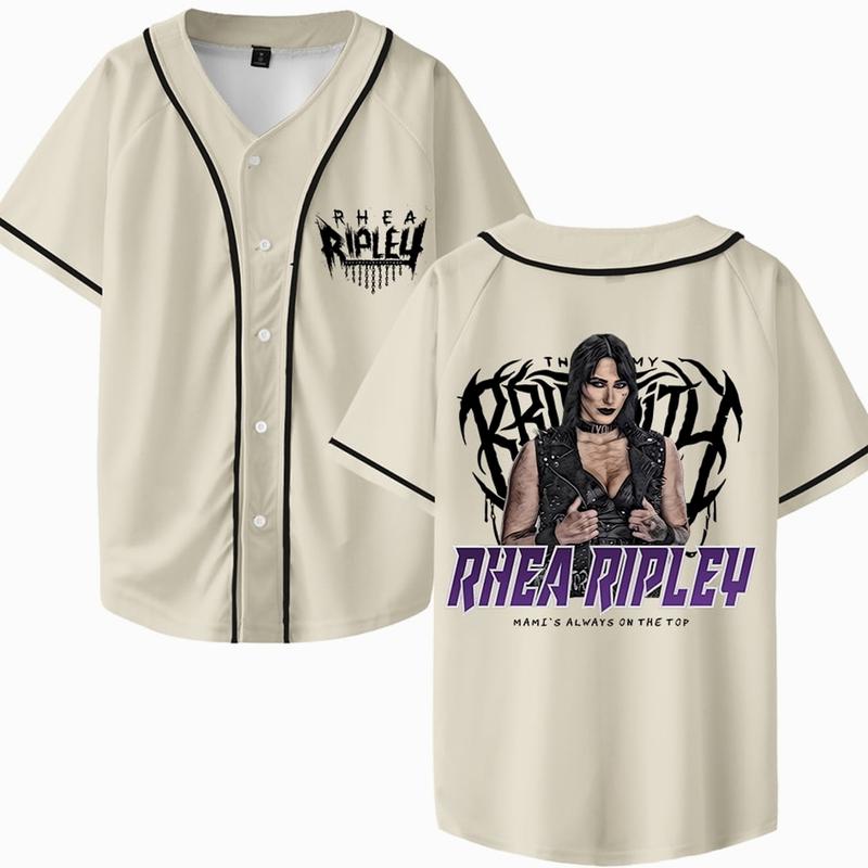 Rhea Ripley Merch Baseball Jersey V-Neck Shirt Women Men Short Sleeve Streetwear Clothes