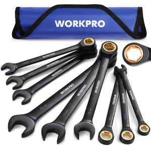 #JumpstartSale WORKPRO 9-Pack Anti-Slip Ratcheting Combination Wrench Set, 72-Teeth, Cr-V Constructed, Black Ratchet Wrenches Set with Roll Up Pouch