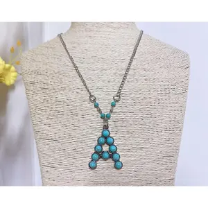 Boho Western Cowgirl Turquoise Initial Letter Pendant Necklace A-Z Hippie Natural Stone for Women Girls Bohemian Personalized Jewelry