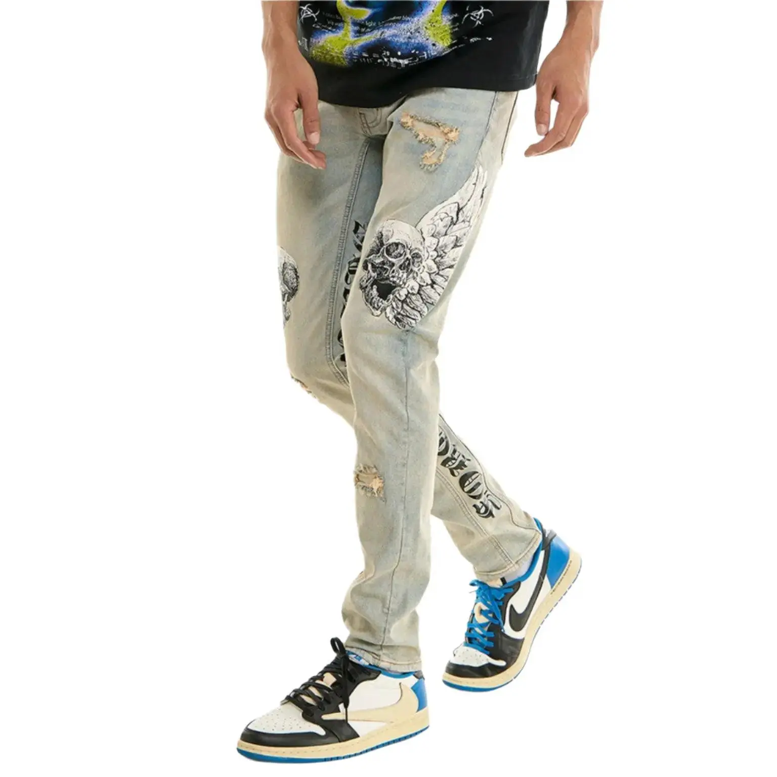 Men’s Stacked Tattoo Print Skinny Jeans
