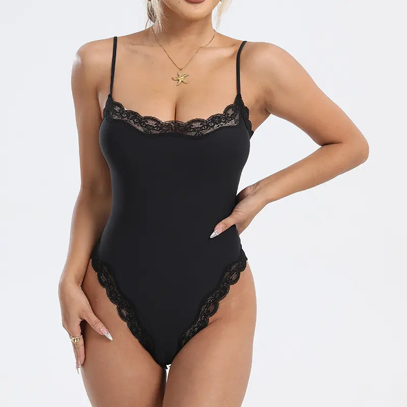 Womens White Lace Trim Bodysuit Layer Camisole Top 90% Nylon 10% Spandex Skin Friendly Breathable Shapewear Coquette Aesthetic Y2K Layering Essential High Cut Leotard Balletcore Everyday Basic Tank Top