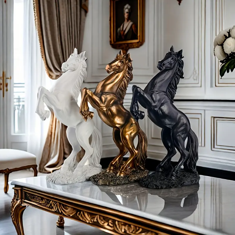 1pc Classic Resin Horse Statue (12"x5.51"x3.14") - Black & Copper/White Horse Options, Collectible Figurines, Bookshelf Art, Home Ornament, Decoration, Room Decorations for Living Room