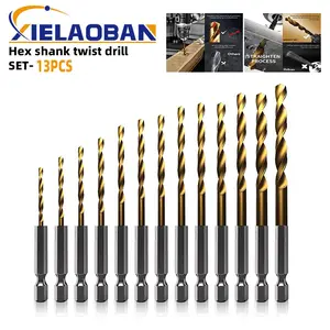 13 Piece Titanium Coated Drill Bit Set, Hex Shank, 135 Degree Tip, High Speed Steel, for Steel Aluminum Copper Soft Alloy Steel, Spiral Drill Bit, Drill Bits Set