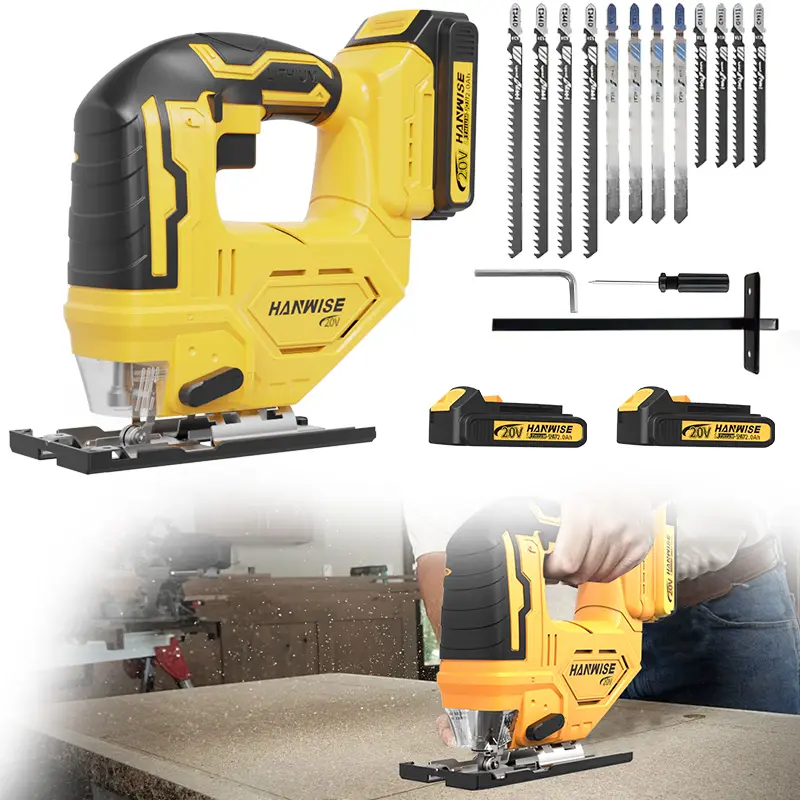 HANWISE 20V Cordless Handheld Curve Jigsaw - Plastic Battery-Powered Power Saw with LED Work Light, 0°-45° Bevel Cut, 3 Track Settings (Straight, Curved, Circular), Ergonomic Handle, Ideal Gift, Cordless Handheld Saw, Power Saws