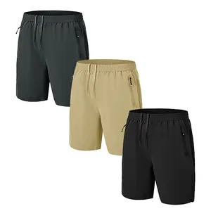 TBMPOY Men's 3 Pack Hiking Shorts 7" Quick Dry Lightweight Athletic Running Gym Shorts with 4 Zipper Pockets for Outdoor Travel Workout