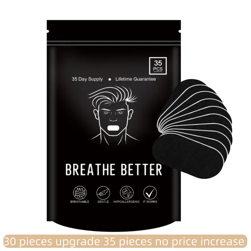 30 Packaging Upgrade 35 Packaging Super Breathable Mouth sticker，Ultra Breathable Mouth Tape One Month Supply 35 Strong Adhesive Sleep Strips, Enhanced Lip Fit for Maximum Comfort, Sport Accessories for Better Sleep