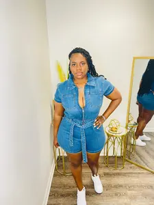 THIGH HIGH DENIM ROMPER