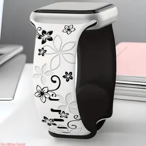 Floral Bauhinia Laser Engraved Silicone Band, Soft Skin Friendly Strap Compatible with Apple Watch, Lightweight Exquisite Wrist Accessory for Daily Casual And Outdoor Use (No watch)