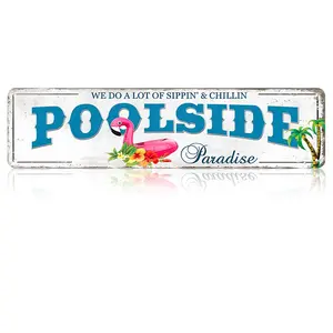 Poolside Paradise Flamingo Sign Aluminum Poolside Paradise We Do A Lot Of Sippin And Chillin Decorative Sign Funny Pool Themed Metal Wall Art For Backyard Pool Patio Outdoor Rustic Decor 4×16 Inch