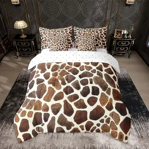 Giraffe Print Comforter Set 7 Pieces Kids Giraffe Fur Texture Print Bedding Set Zoo Farmhouse Bed Set Bed in a Bag with Comforter,Sheets,Pillowcases & Cushion Covers （No Real Fur）