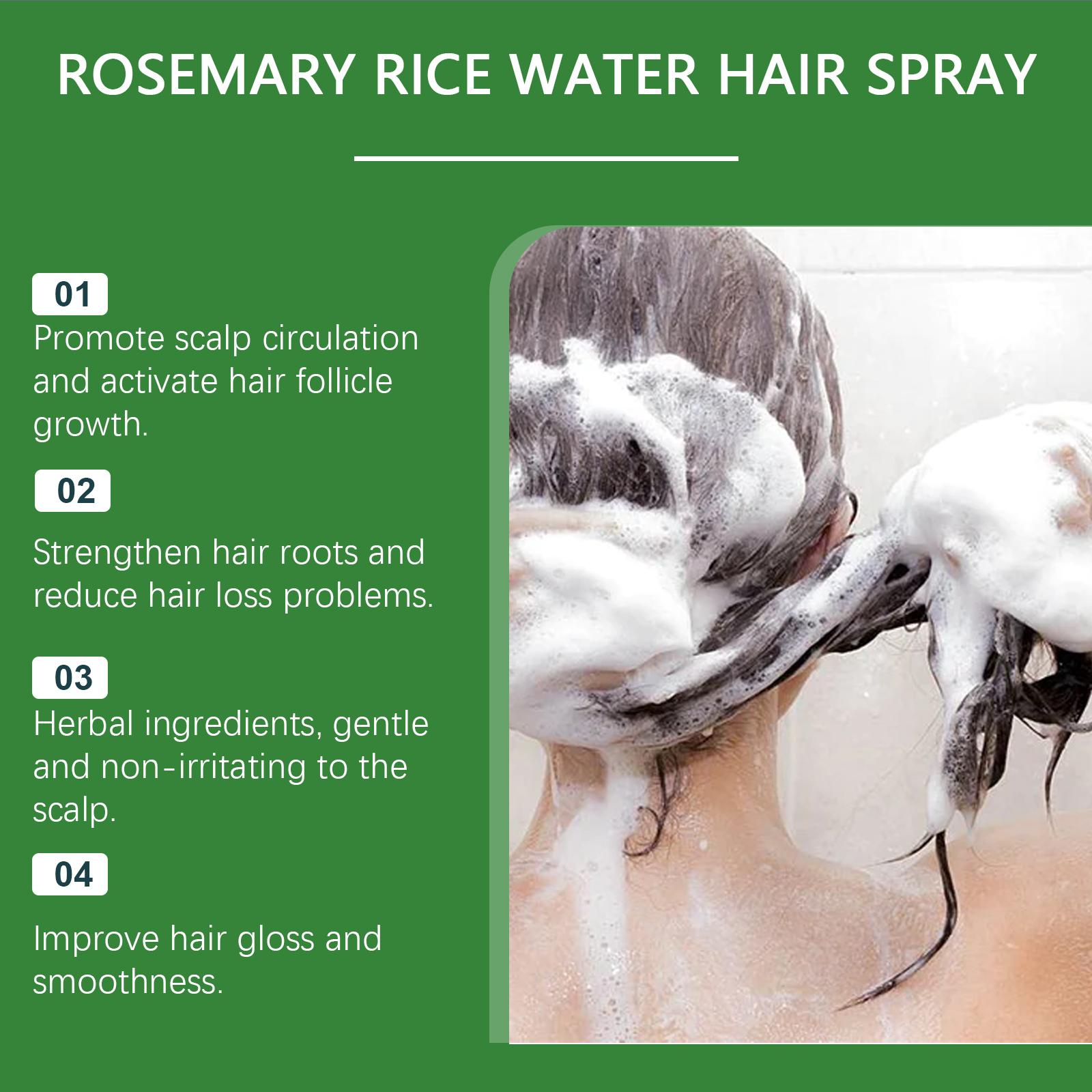 [Buy 2 Get 2 Free]Rosemary Rice Water Spray Liquid, 3.38 FL OZ, with Rosmarinus Leaf Extract & Mentha Piperita (Peppermint) Oil, Scalp Nourishment & Massage Haircare Fuzz Booster for All Hair Types