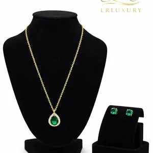 92 14K Laminated Gold Emerald Drop Necklace Set
