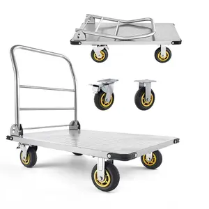 fathersdaygift VEVOR Platform Truck, 2000 lbs Capacity, Heavy Duty Steel Flatbed Cart with Swivel Wheels and Handle, Foldable Platform Hand Push Truck Dolly, for Groceries, Garage, Warehouse, 35.4x 23.6x 35.4 in