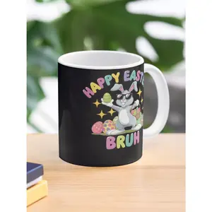 Bruh Dabbing Rabbit Bunny Happy Easter Day Egg Boys Kids Coffee Mug Ceramic Funny Gift