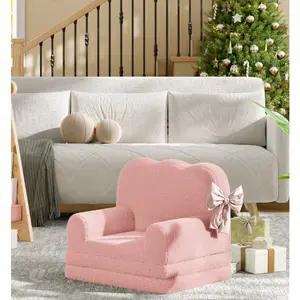 2-in-1 Convertible Kids Couch – Soft Teddy Fleece Toddler Sofa Bed, Fold Out Lounger for Boys & Girls, Comfy Children’s Sofa for Playroom, Nursery, Reading Nook, Perfect Birthday Gift