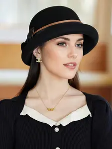 Women's Elegant Retro Woolen Basin Hat, Exquisite Trendy Flower Decor Warm Fisherman Hat, Fashionable Hat for Fall & Winter