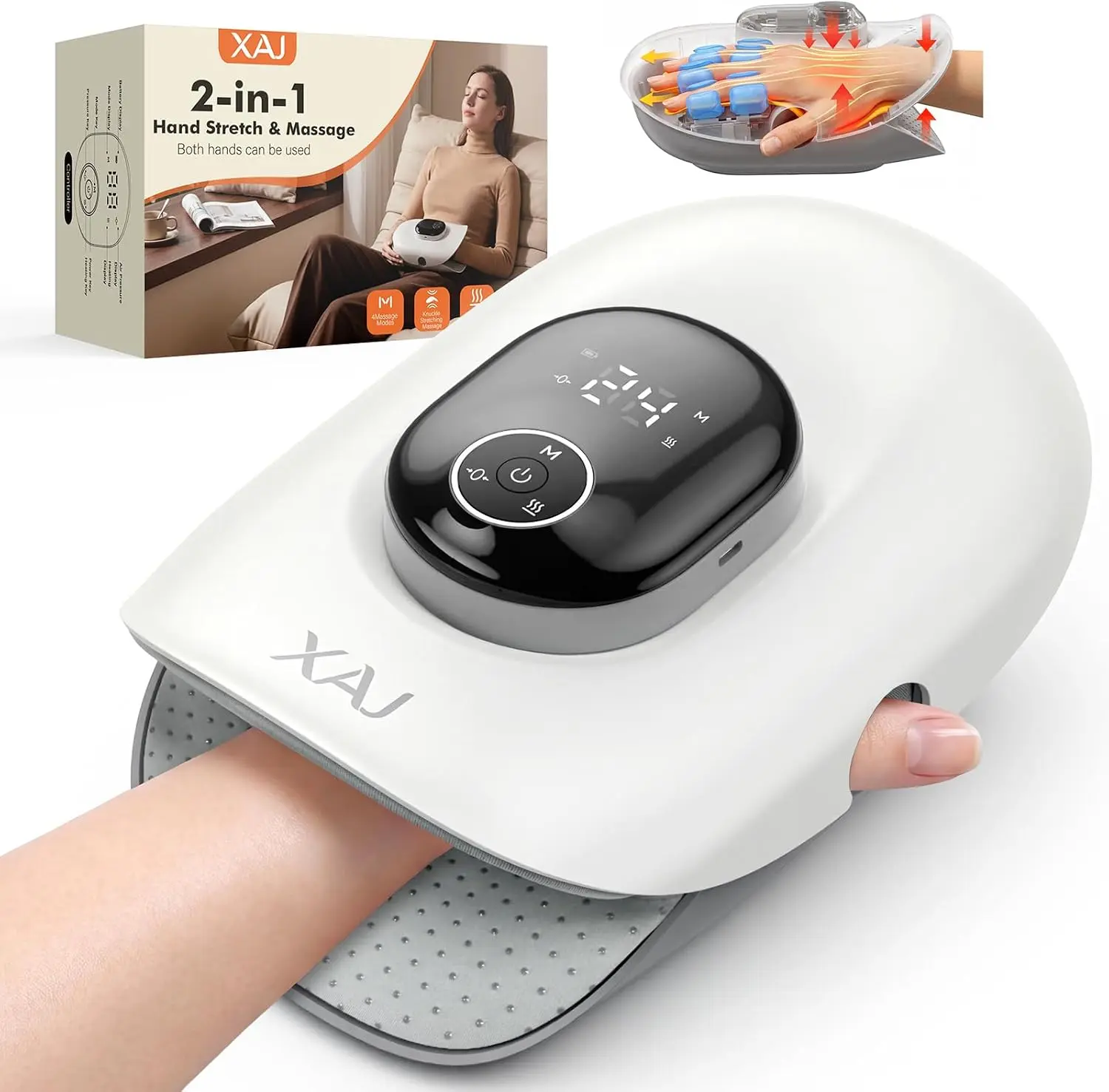 Hand Massager with Heat and Compression, Cordless Electric Hand Massager with 3 Heat Levels, 4 Massage Modes, 5 Pressure Levels - Suitable for Hand Relaxation, Gifts for Women & Men(White)