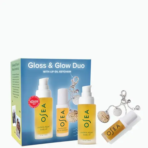 OSEA Gloss & Glow Duo | Limited-Edition Body + Lip Oil Set with Undaria Algae Body Oil, Hyaluronic Lip Oil Booster + Lip Oil Keychain