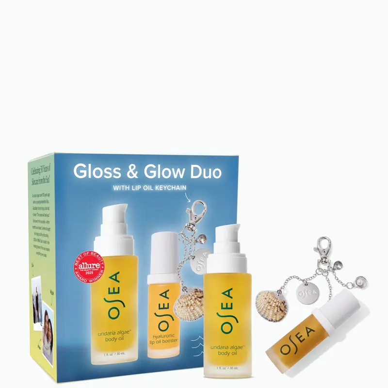 OSEA Gloss & Glow Duo | Limited-Edition Body + Lip Oil Set with Undaria Algae Body Oil, Hyaluronic Lip Oil Booster + Lip Oil Keychain