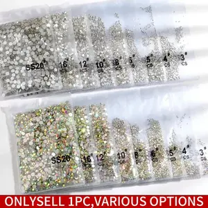 1440Pcs Clear/AB SS3-SS16 Nail Rhinestones Sparkly Glass Diamonds Round Flat-back Mini Rhinestone Nail Gems Manicure Accessories DIY Nail Art
