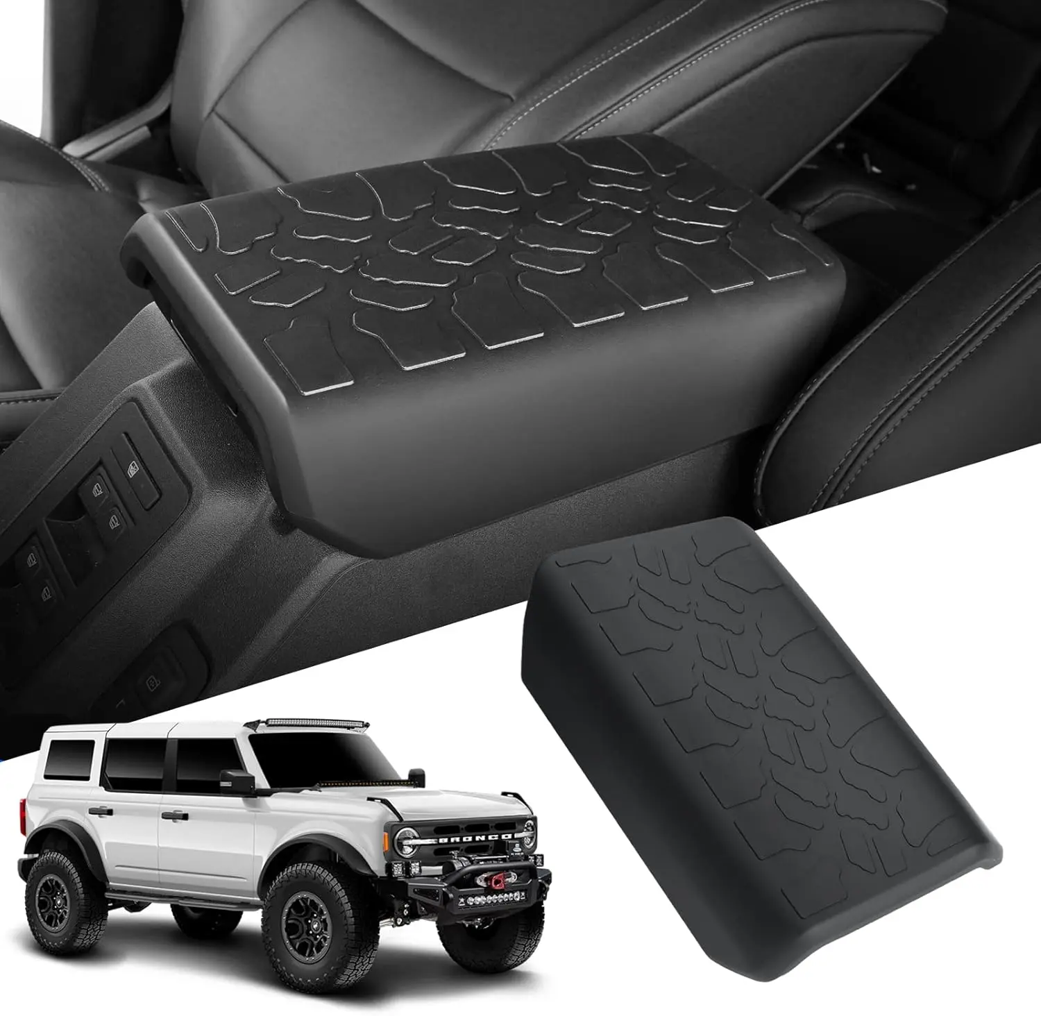 TPE Scratch-Resist Car Center Console Armrest Cover for Ford Bronco 2021-2026 2/4-Door Models, Off-Road Original-Fit Interior Accessory with Edge Wrapping, Easy Installation, Paw Safety Protection Pad