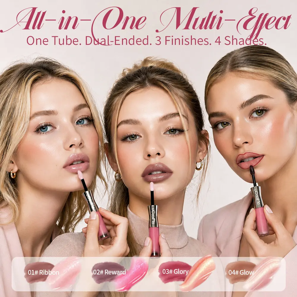 uCoolMe Double-Ended Cosmetic Tinted Lip Gloss - Long-Lasting Base Color, Pearlescent Plumping, Transfer-Proof Lip Products Makeup (#DealsForYouDays)
